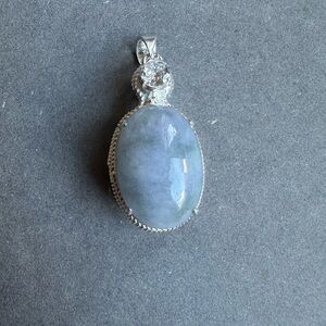 Certified Natural Burma loose light gray jade stone on copper pendant frame
